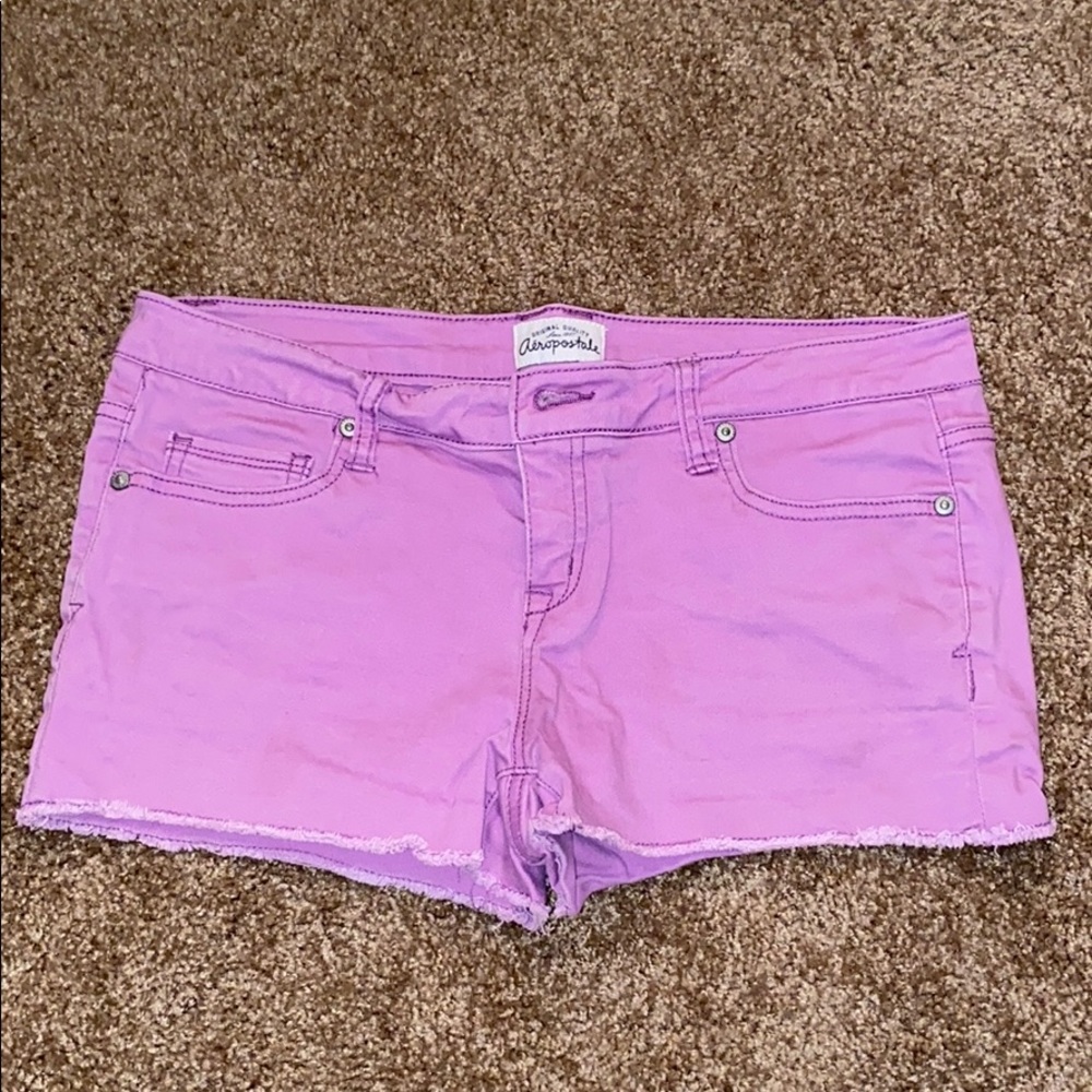 Purple denim shorts